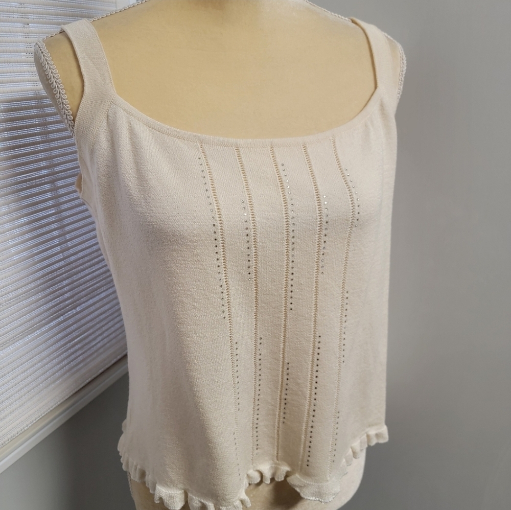 Escada Knit Tank Top Ivory Rhinestones Rayon/Wool Vintage Size 44 Slovakia